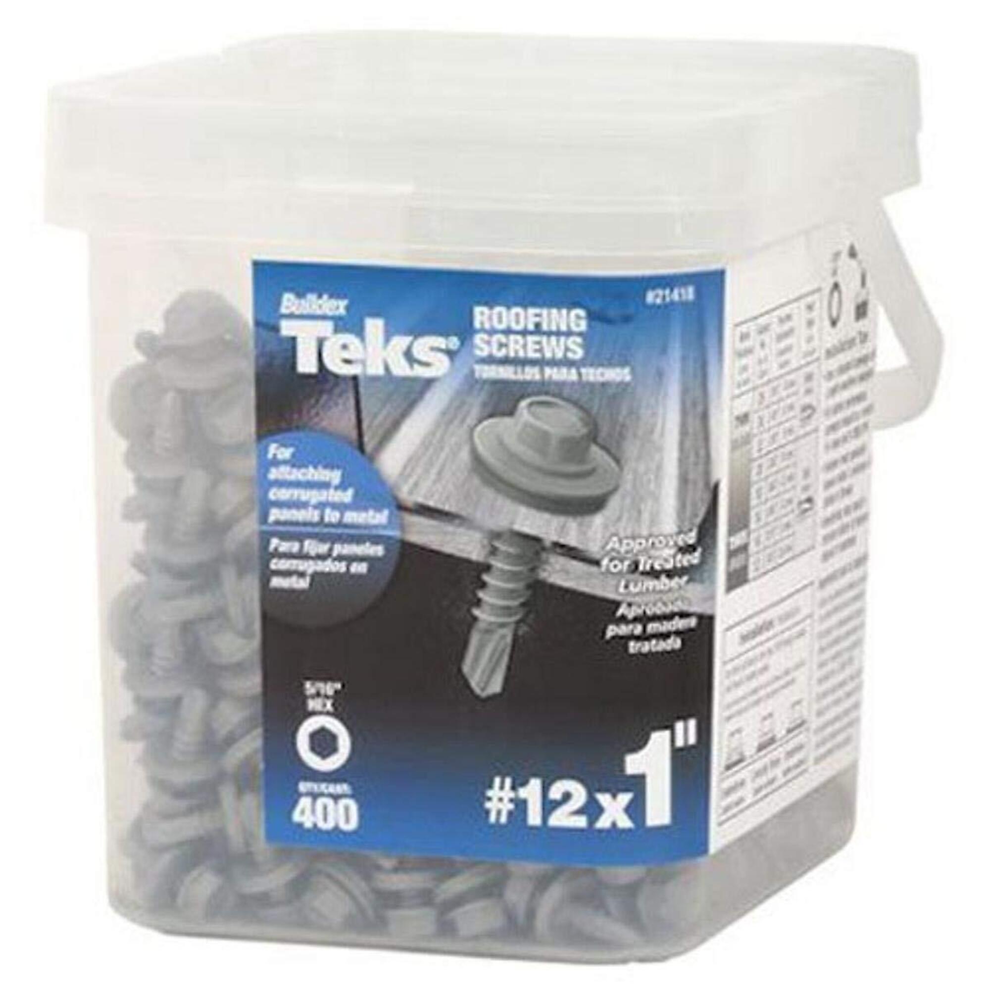 Teks Hex Washer Drill Point Roofing Screws - #12 x 1in., Self-Sealing Neoprene Washer, 400 Pcs, Model# 21418